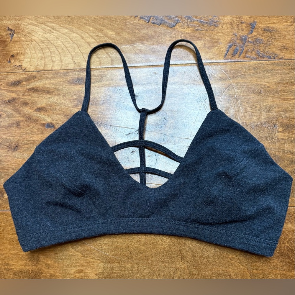 Chaser Charcoal Gray Strappy Back Bralette Cage Back NWOT S